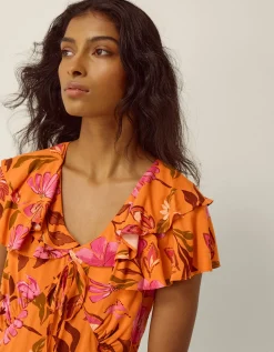 Leila Floral Print Midi Dress Orange