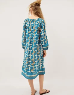 Leila Print Midi Beach Dress Teal