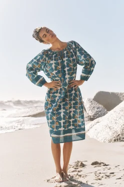 Leila Print Midi Beach Dress Teal