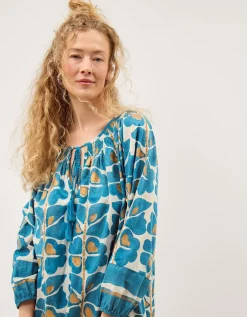 Leila Print Midi Beach Dress Teal