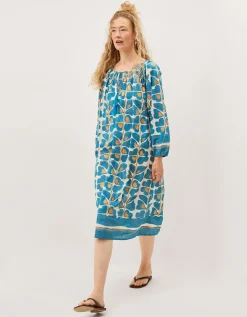 Leila Print Midi Beach Dress Teal