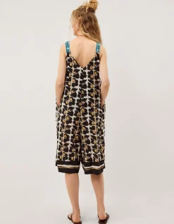 Leila Woodblock Print Culotte Jumpsuit Black