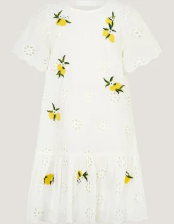 Lemon Embroidered Broderie Dress White