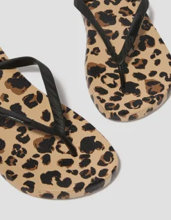 Leopard Print Flip Flops Natural