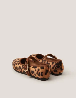 Leopard Print Strap Ballet Flats Brown
