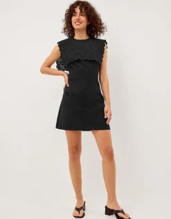 Lexi Embroidered Bib Mini Dress Black