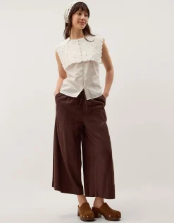 Lexi Sleeveless Embroidered Linen Blend Top Ivory
