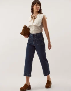 Lexi Sleeveless Embroidered Linen Blend Top Ivory