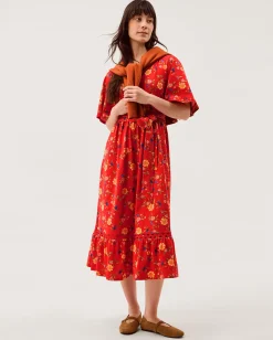 Libby Floral Jersey Midi Dress Red