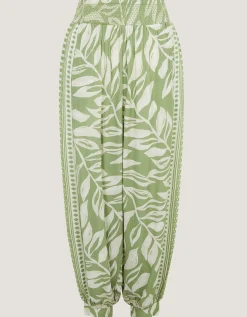 Lillie Leaf Print Balloon Trousers Green