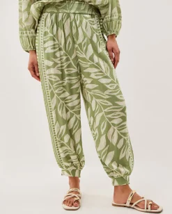 Lillie Leaf Print Balloon Trousers Green