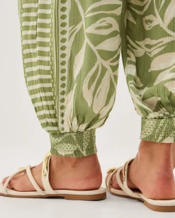 Lillie Leaf Print Balloon Trousers Green