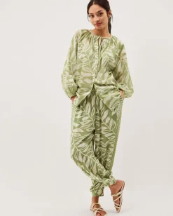 Lillie Leaf Print Blouse Green
