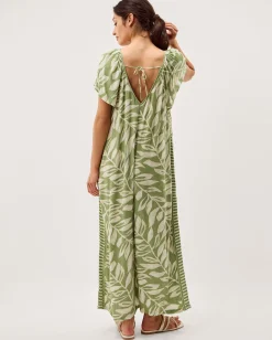 Lillie Leaf Print Jumpsuit Green