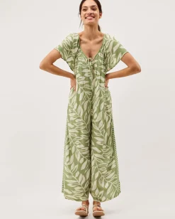 Lillie Leaf Print Jumpsuit Green