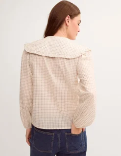 Lily Peter Pan Collar Check Shirt Ivory