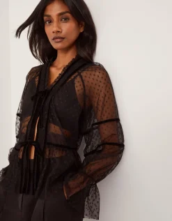 Lina Sheer Polka Dot Lace Blouse Black