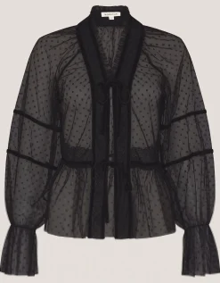 Lina Sheer Polka Dot Lace Blouse Black