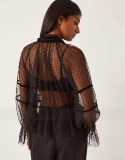 Lina Sheer Polka Dot Lace Blouse Black