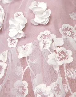 Liza Embroidered Asymmetrical Party Dress Pink