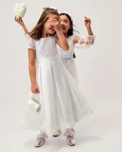 Lola Bow Lace Trim Communion Dress White