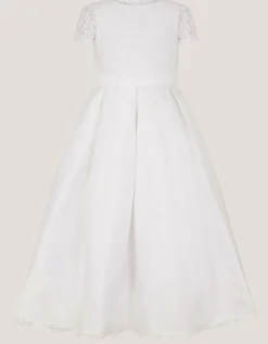 Lola Bow Lace Trim Communion Dress White