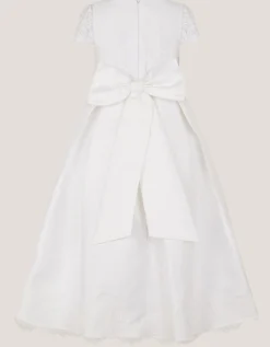 Lola Bow Lace Trim Communion Dress White
