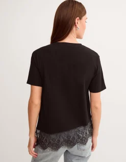 Lola Lace Trim Jersey T-Shirt Black