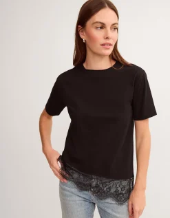 Lola Lace Trim Jersey T-Shirt Black