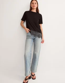 Lola Lace Trim Jersey T-Shirt Black