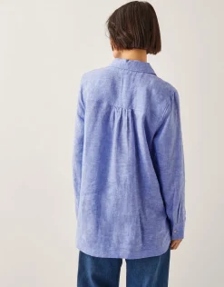 Lola Linen Longline Shirt Blue