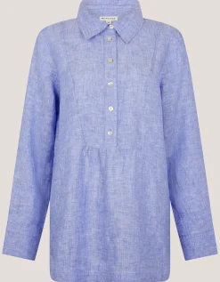 Lola Linen Longline Shirt Blue