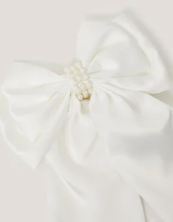 Long Pearl Satin Bow Hair Clip