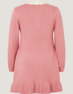 Long Sleeve Cable Knitted Dress Pink