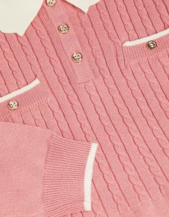 Long Sleeve Cable Knitted Dress Pink