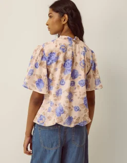 Lori Floral Bubble Hem Blouse Ivory