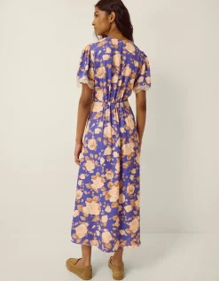 Lori Lace Floral Satin Midi Dress Blue