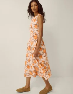 Lori Sleeveless Floral Midi Dress Orange