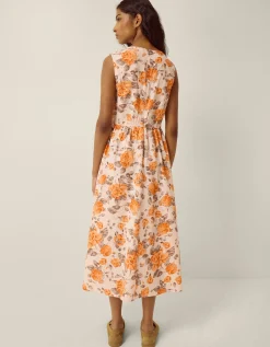 Lori Sleeveless Floral Midi Dress Orange
