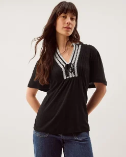 Lucia Lace Linen Blend T-Shirt Black