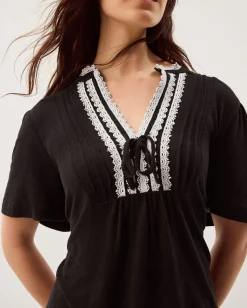 Lucia Lace Linen Blend T-Shirt Black