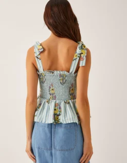 Lucille Floral Stripe Smocked Top Blue