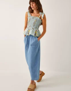 Lucille Floral Stripe Smocked Top Blue