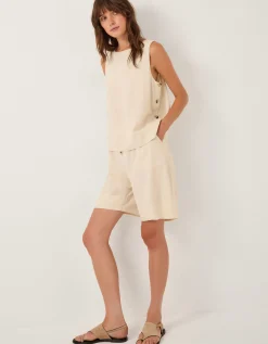 Lucy Linen Blend Longline Shorts Natural