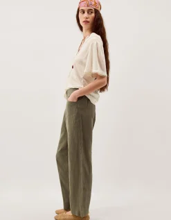 Lucy Regular Straight Leg Linen Trousers Green