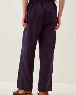 Lucy Regular Straight Leg Linen Trousers Blue