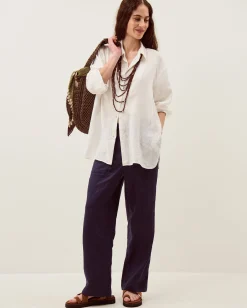 Lucy Regular Straight Leg Linen Trousers Blue