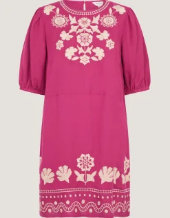 Lydia Embroidered Linen Blend Mini Dress Pink