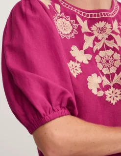 Lydia Embroidered Linen Blend Mini Dress Pink