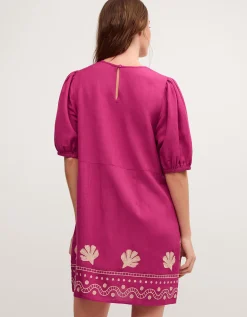 Lydia Embroidered Linen Blend Mini Dress Pink